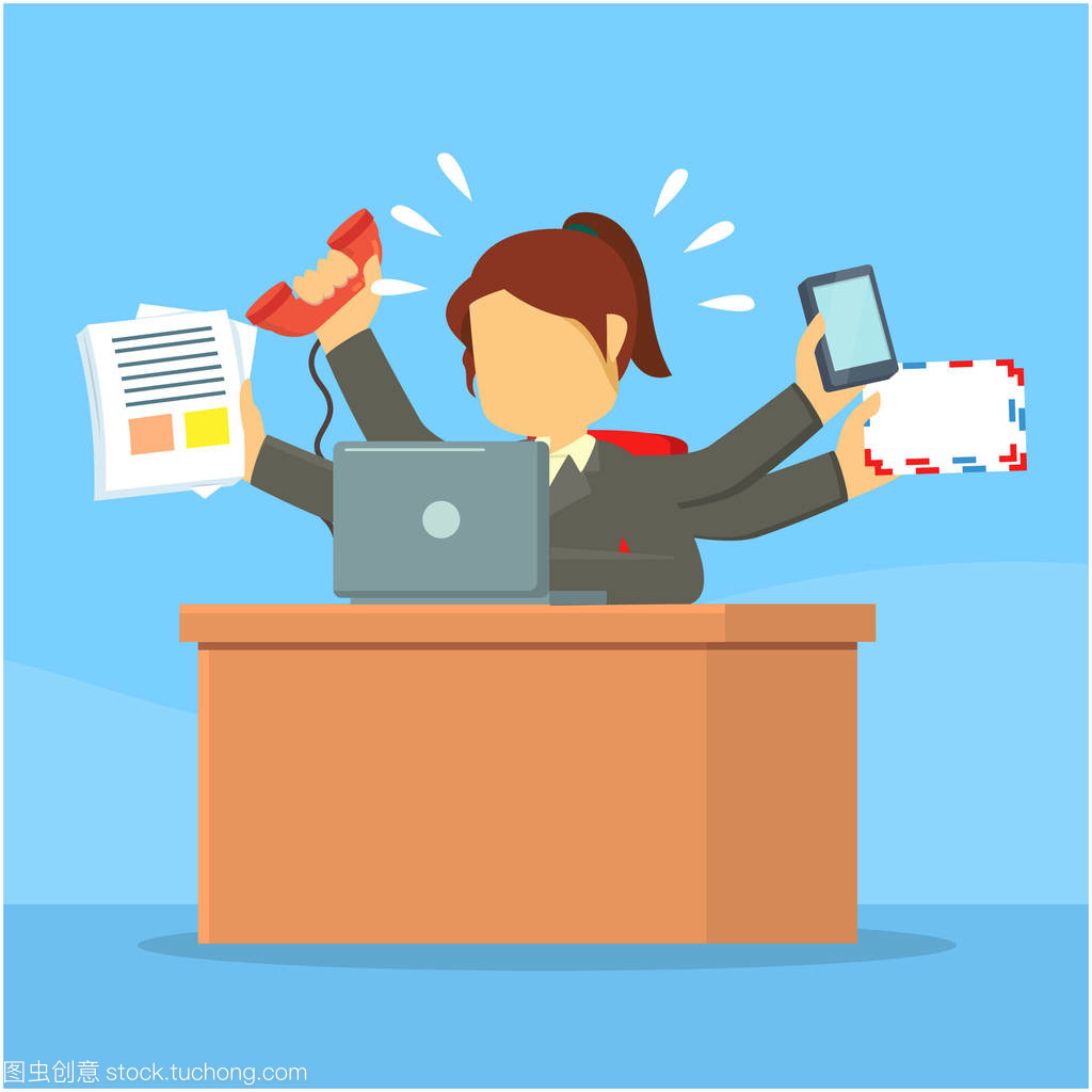 忙碌的女實業家矢量插畫平面設計麥粒腫